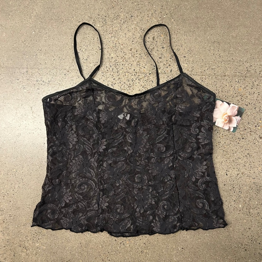 Vintage Cinema Etoile New with Tag Lace Tank Top Medium Black Lace Nightwear